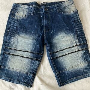 South Pole Mens Size 34 Slim Jean Shorts Stretch Denim Distressed Blue